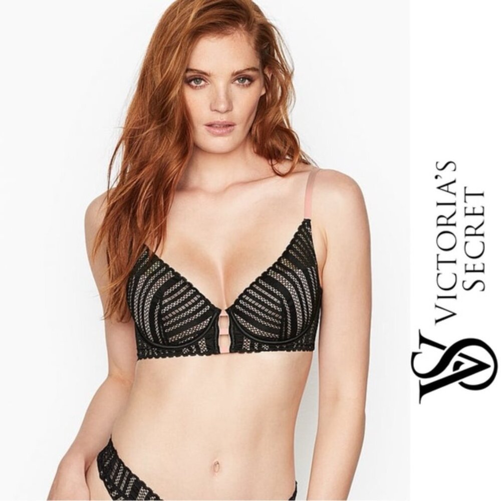 Victoria's Secret | Black and Pink Lined Plunge Bra | Size 34DD